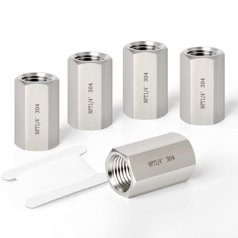 TAISHER 5PCS Forging of 304 Stainless Steel Full Hex Coupling, 1/4-Inch Female Pipe x 1/4-Inch Female Pipe Fitting - Image 1